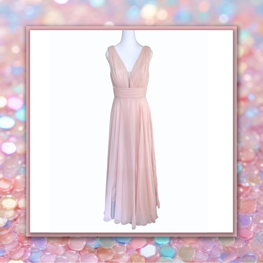 Bella Bridesmaids Deep V Mesh Panel Chiffon Dress – Size 6